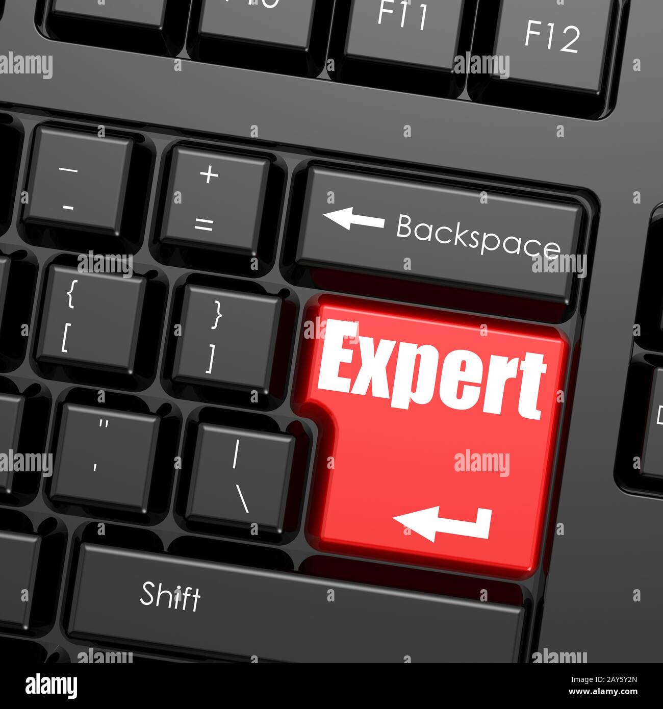 Red enter button on computer keyboard, Expert word Stock Photo
