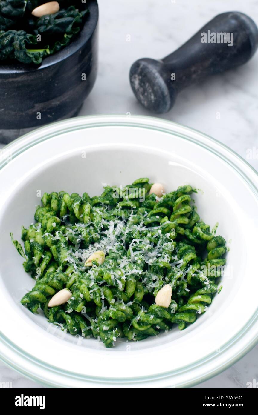 pasta with black cabbage pesto,italy Stock Photo Alamy