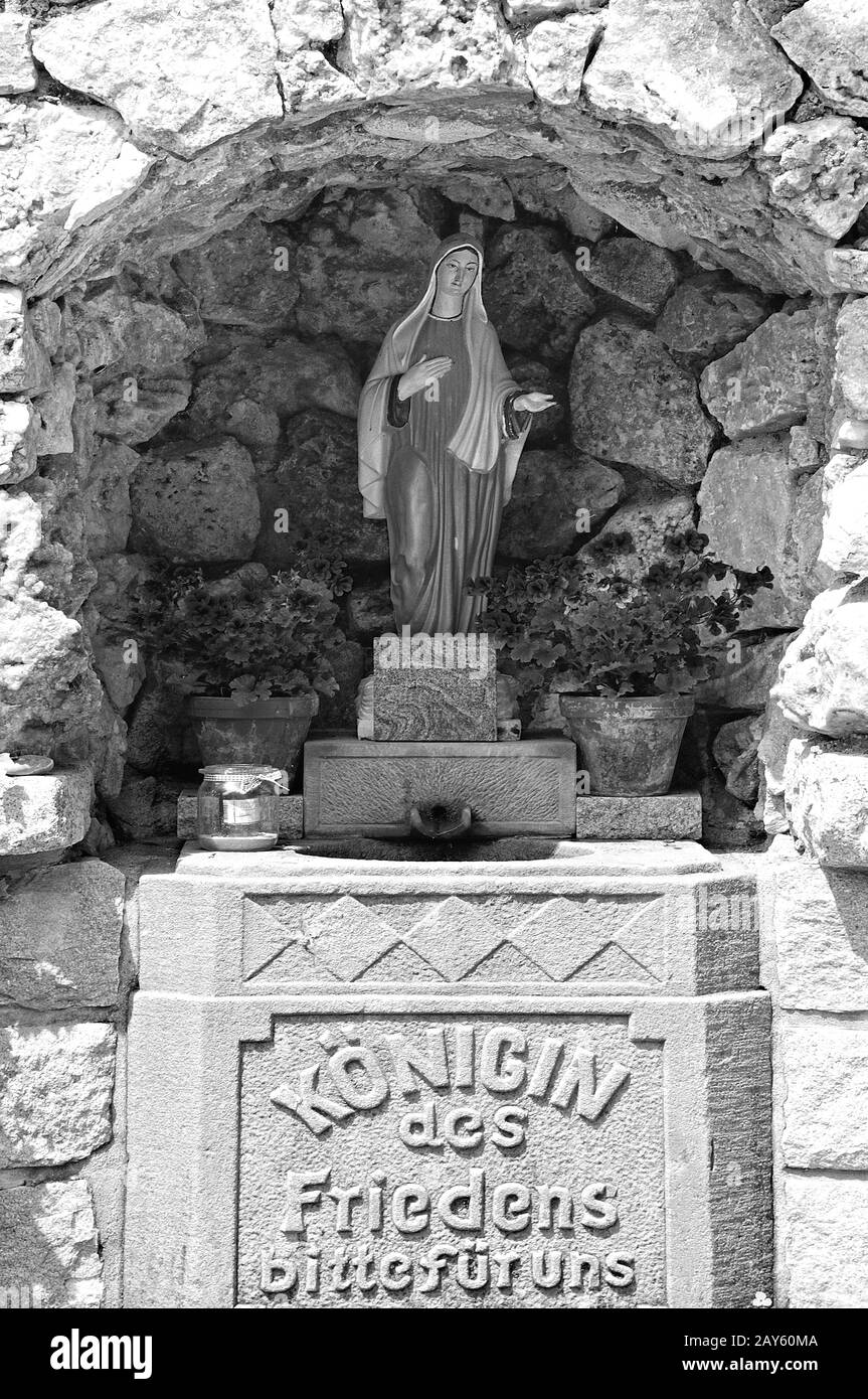 Queen of Peace Grotto Seebach Black Forest Germany black and white Stock Photo