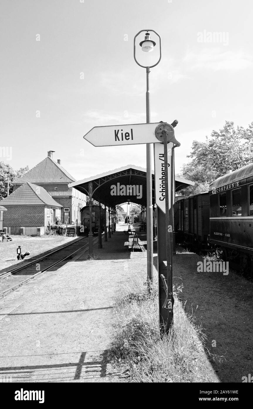 Museum station Schönberger Beach it goes back to Kiel Germany black and white Stock Photo