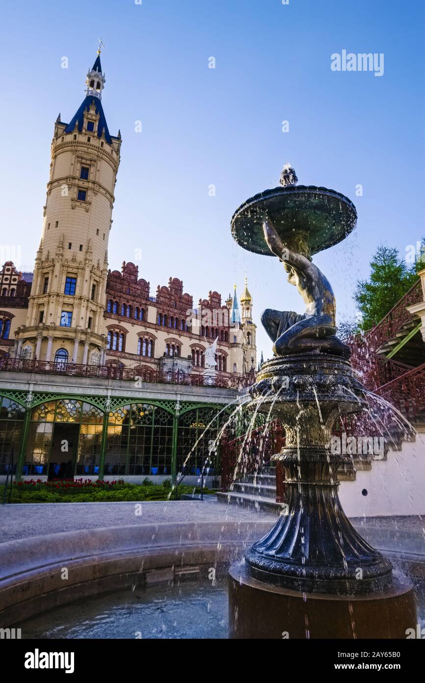 Fountain in front of Schwerin Castle, Mecklenburg Western Pomerania, Germany Stock Photo
