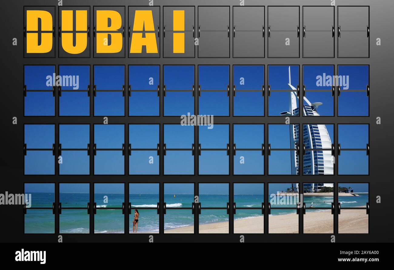 Airport display board of Dubai Stock Photo