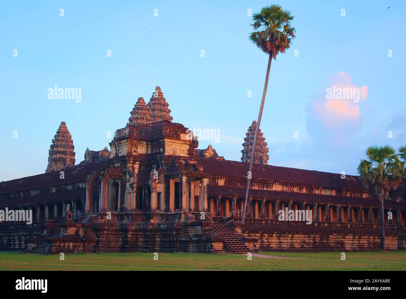 Angkor Wat temple at sunset. Exterior view of the northwest corner