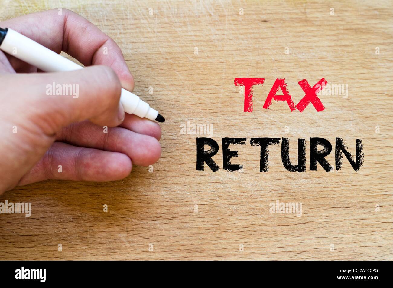 Tax return text concept Stock Photo