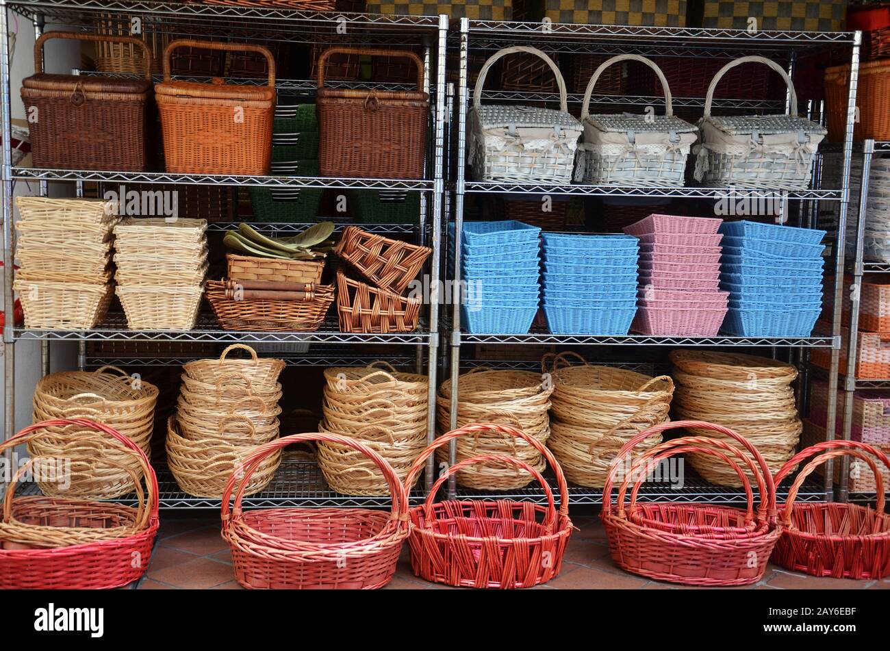 Rattan Basket Trays Shop Stock Photo Alamy