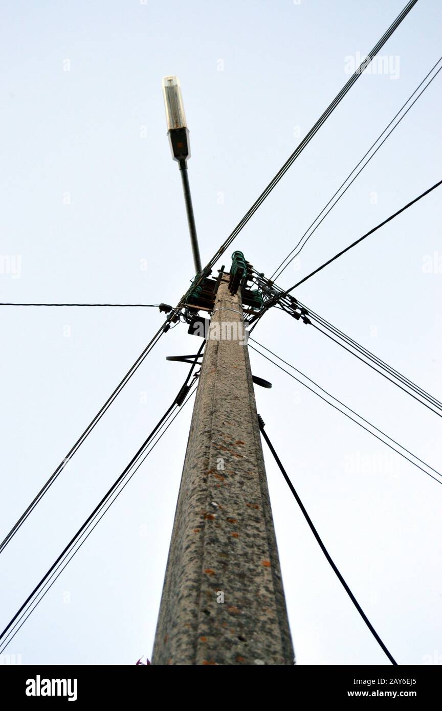Electric pole with cables and street lighting Stock Photo Alamy