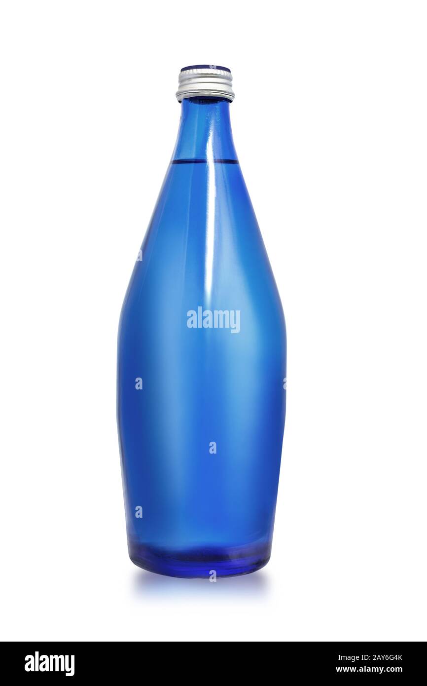 blue glass bottle water isolated on white with clipping path Stock