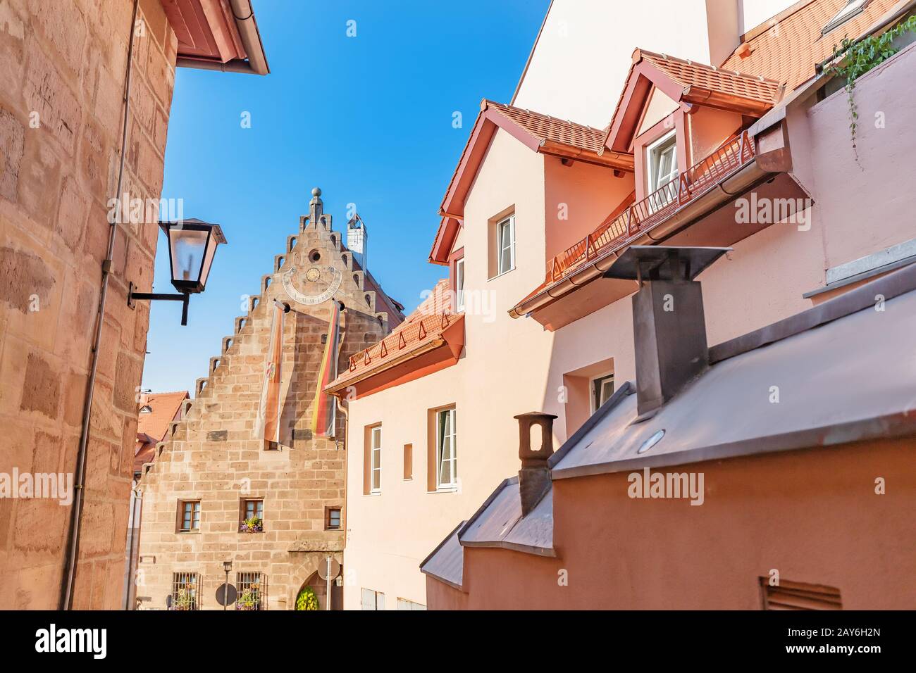Colorful and picturesque streets of Nuremberg with halfTimbered houses