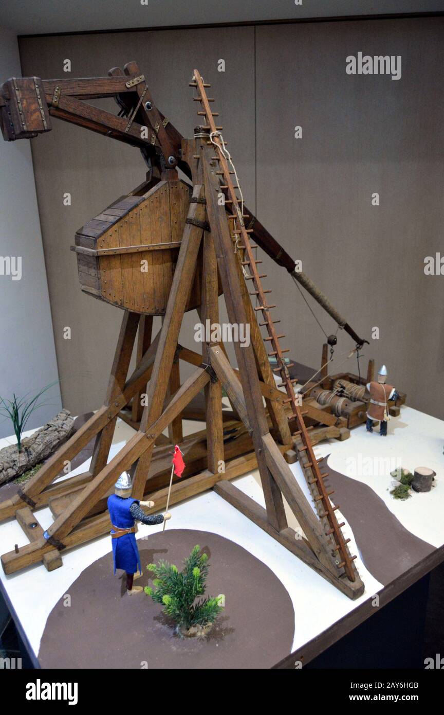 Wood reproduction of a medieval era war catapult Stock Photo