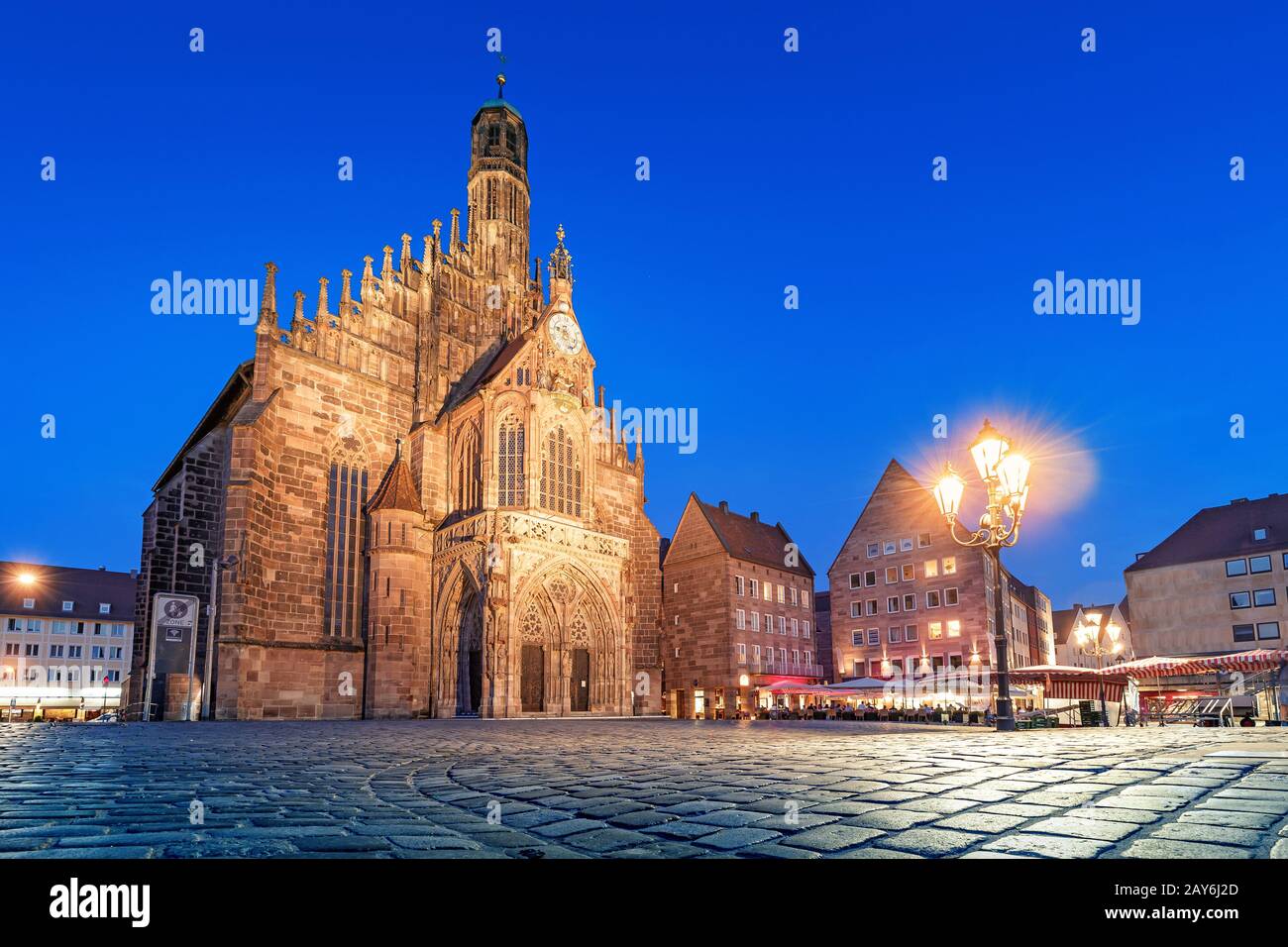 View of illuminated Frauenkirche Church on the market square at night View of illuminated Frauenkirche Church on the market square at night