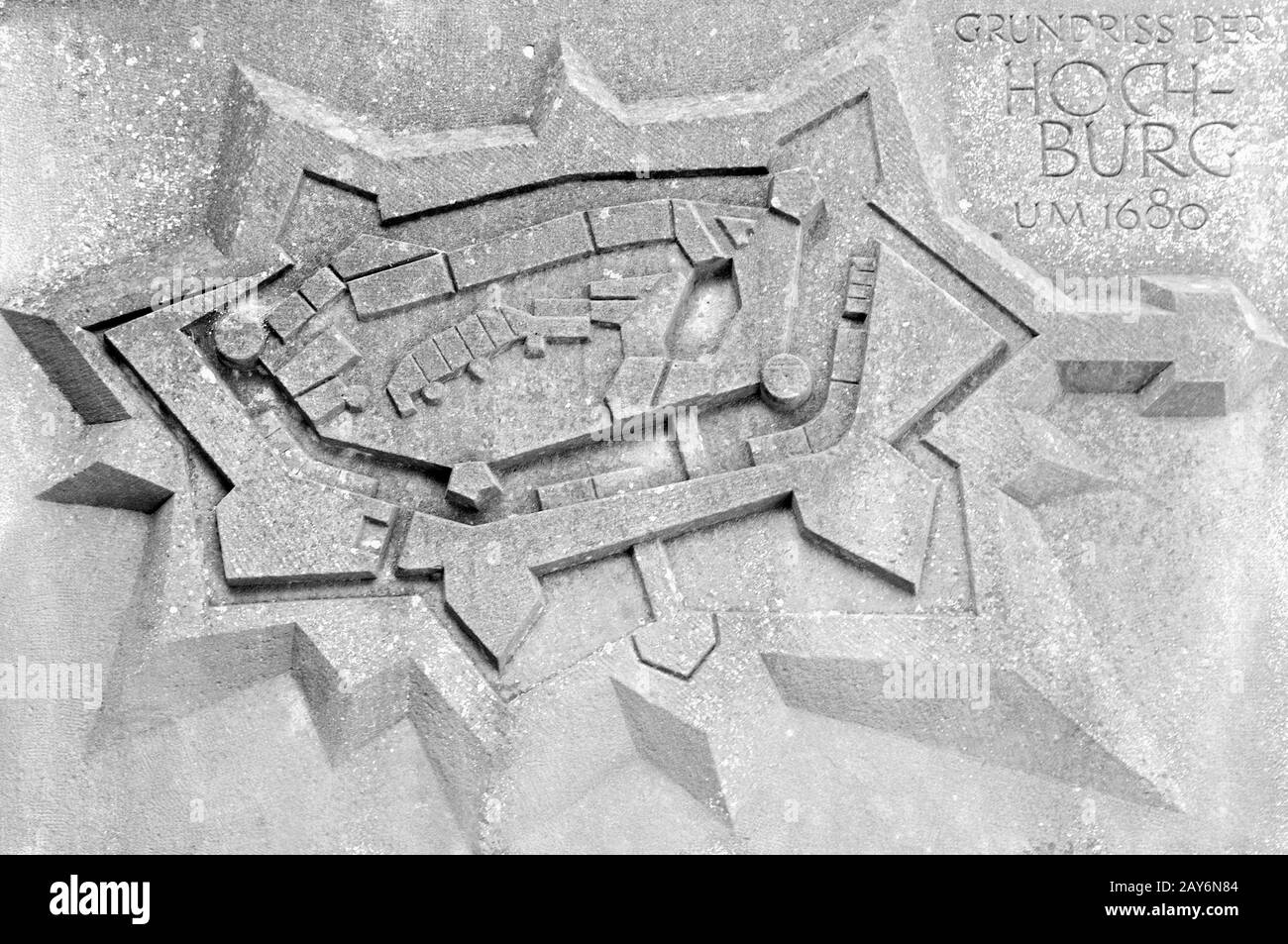 Stone slab floor plan of the Hochburg um 1680 Emmendingen Germany black and white Stock Photo