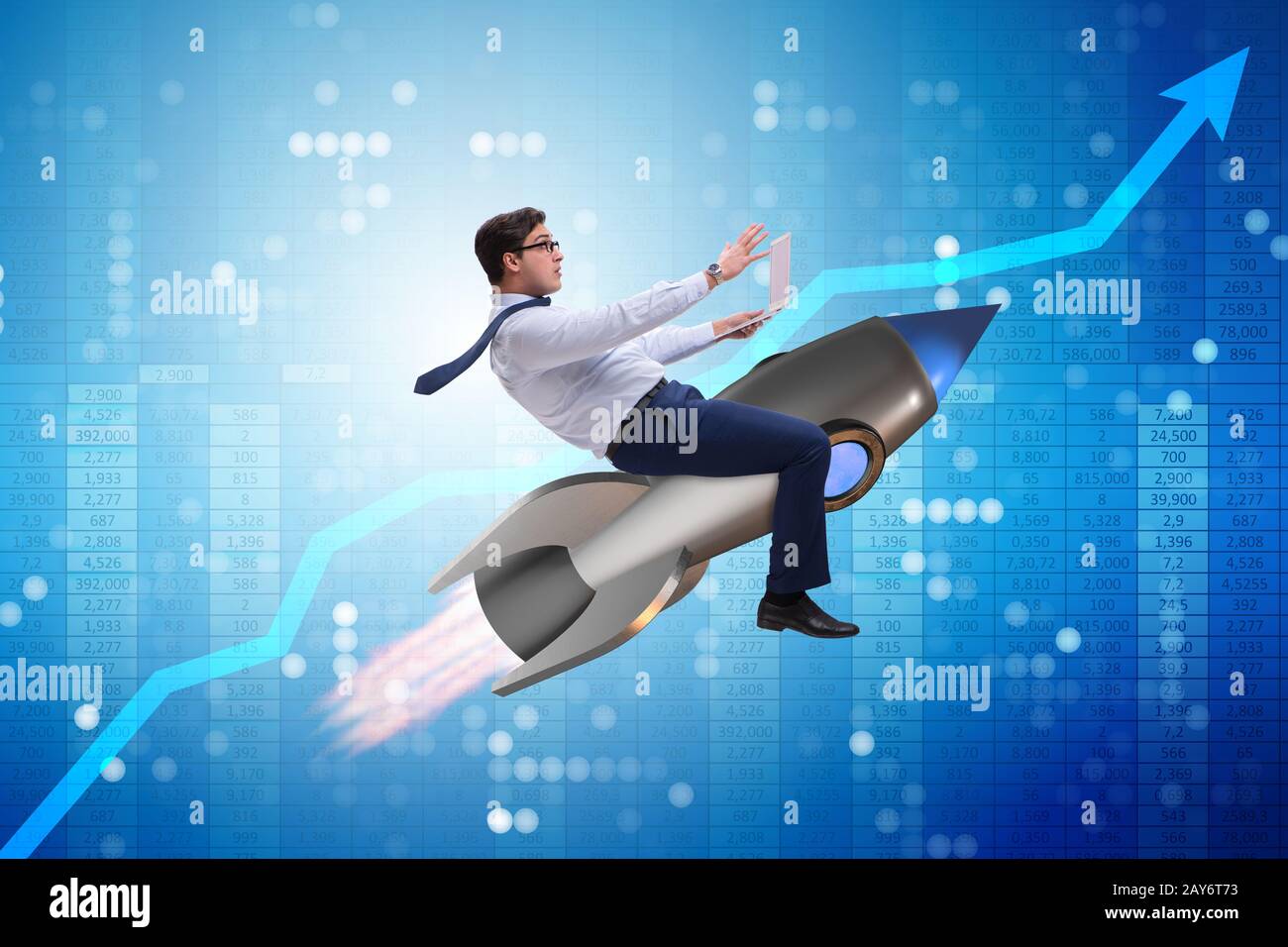 Businessman flying on rocket in business concept Stock Photo - Alamy