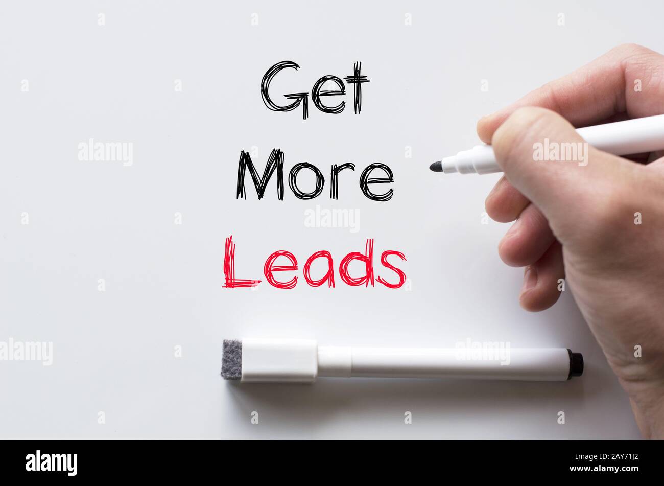 Get more leads written on whiteboard Stock Photo