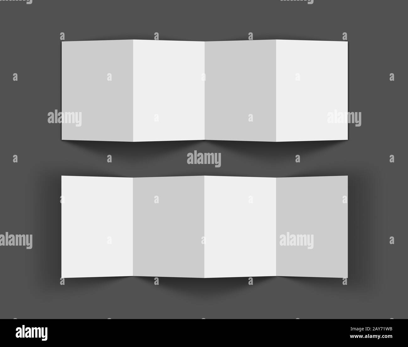 3D Accordion fold opened brochure mockup, eight pages four panel
