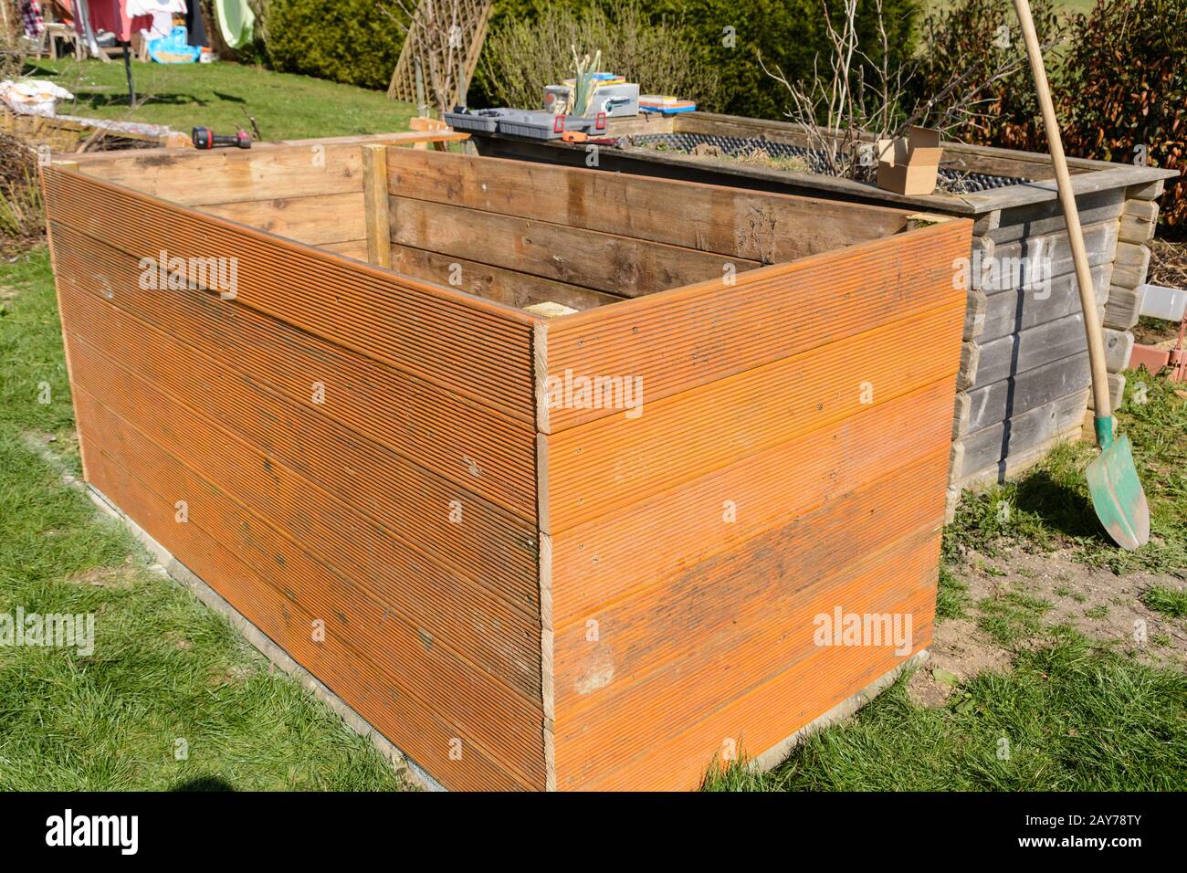 natural garden with self-made raised bed - raised bed building instruction Stock Photo
