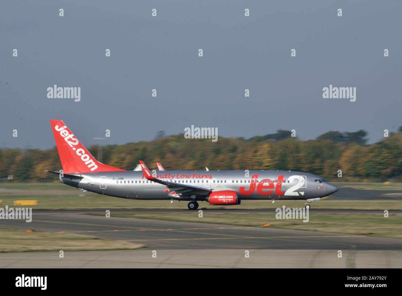 Jet2 B737NG in 'Red Tail' livery taking off at London Stansted Airport ...