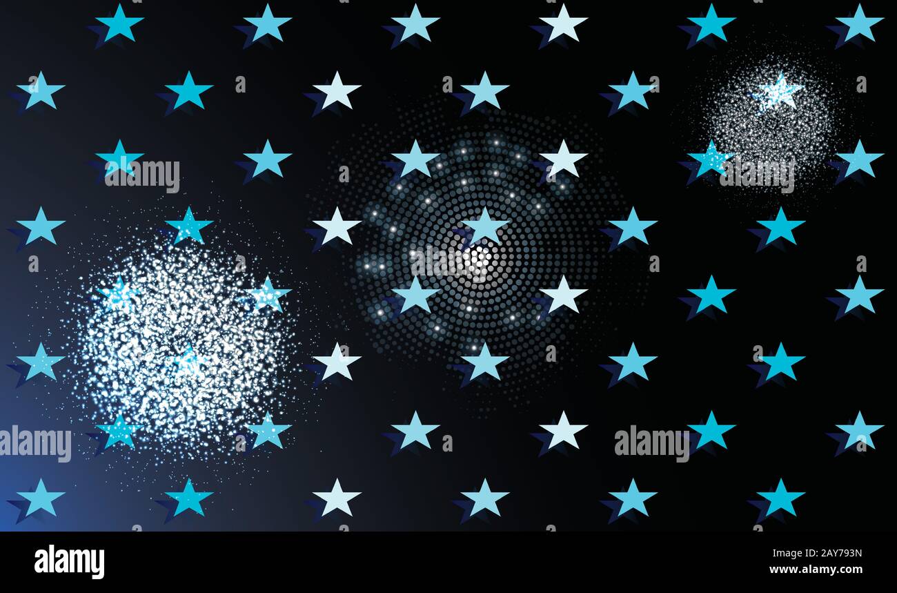 beautiful stars in black sky with celebration particles inside Stock Vector