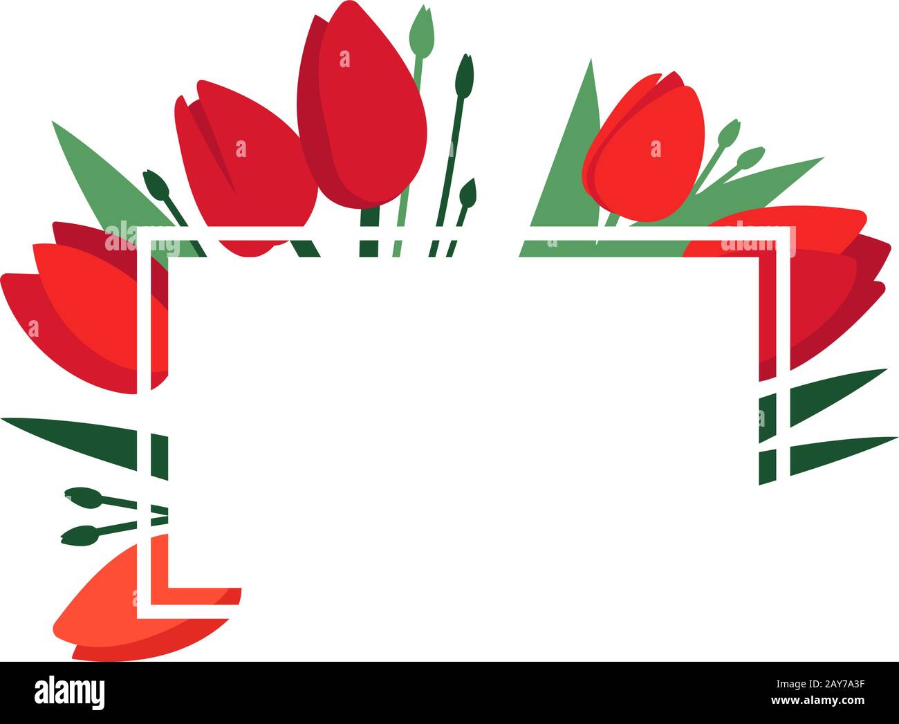 Spring Vector Frame Bright spring vector frame with red tulip flowers and green leaves ...