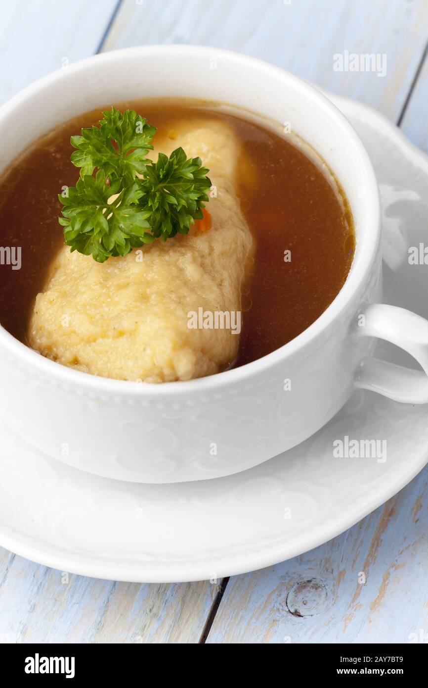 Bavarian griesnockerl soup Stock Photo
