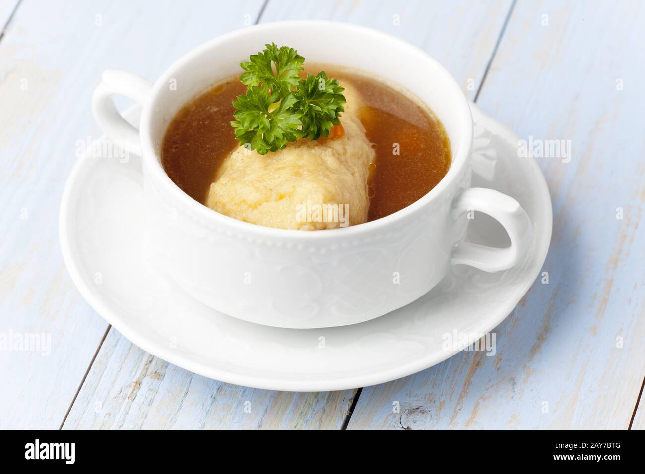 Bavarian griesnockerl soup Stock Photo