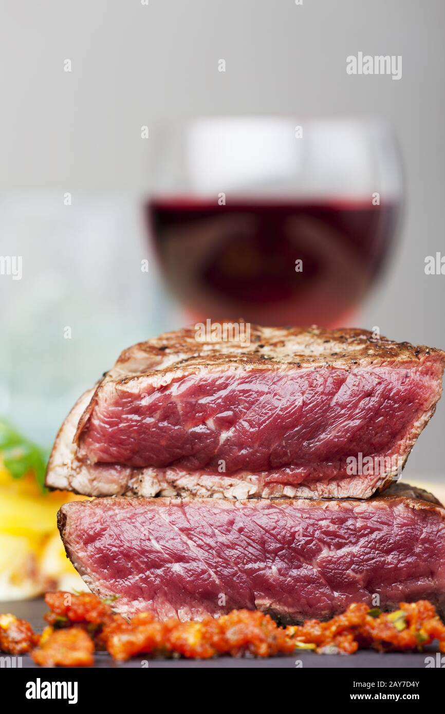 Steak with red wine Stock Photo Alamy
