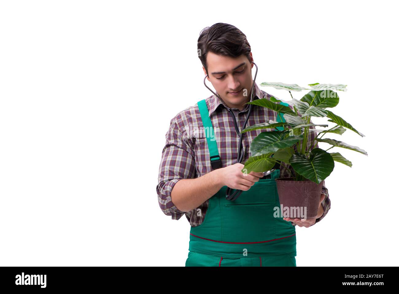 Young man gardener isolated on white Stock Photo - Alamy