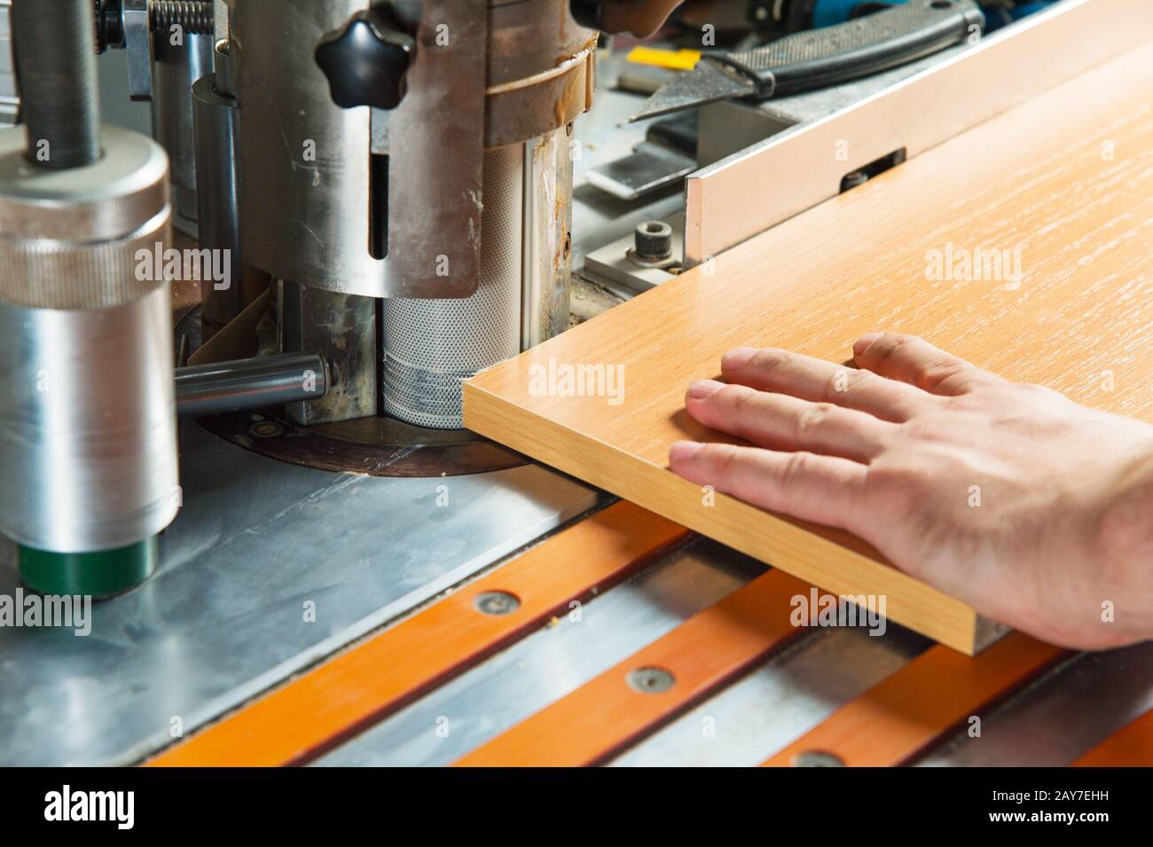 Man works for Edge Banding Machine Stock Photo Alamy