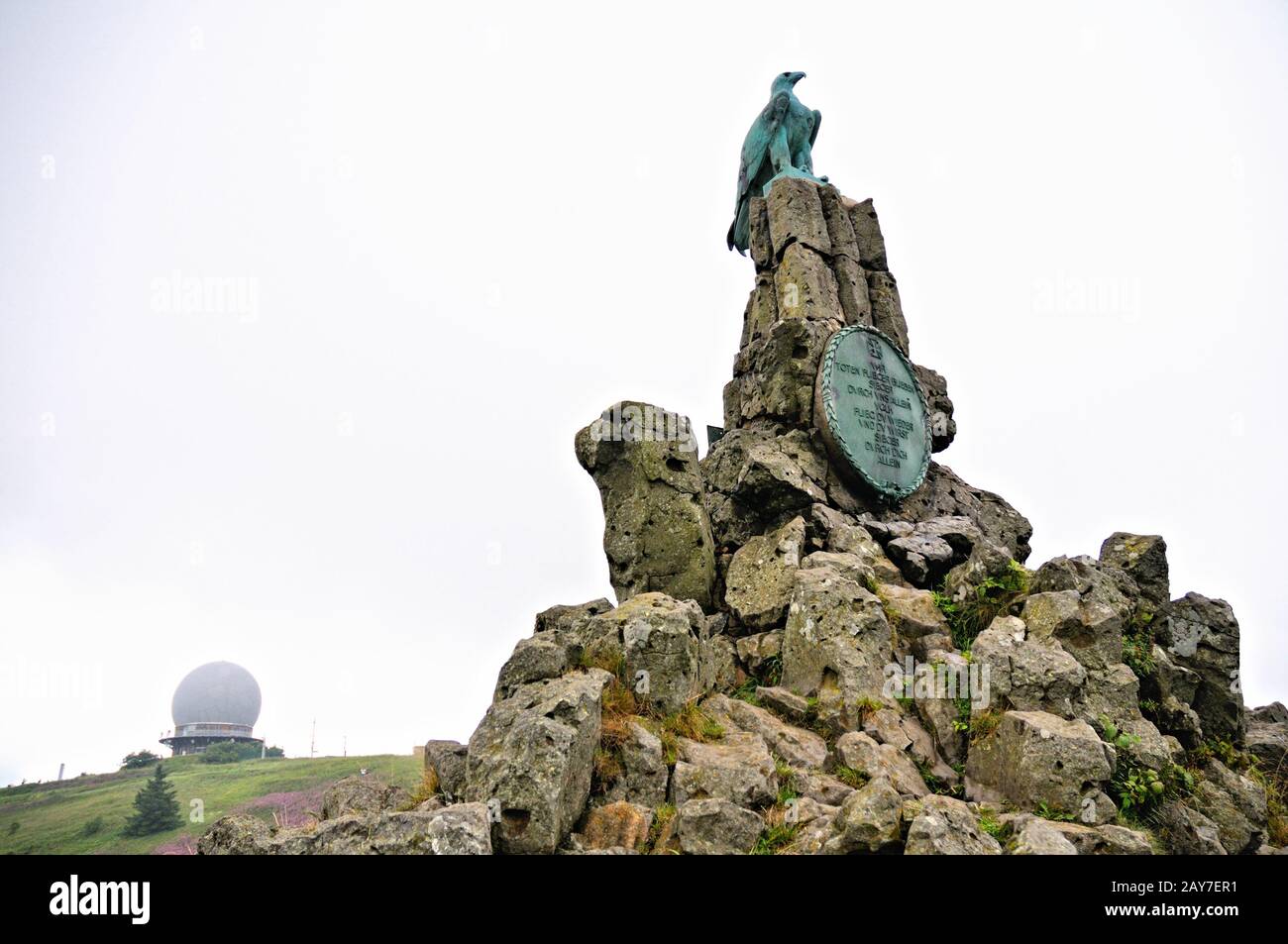Airplane Memorial with the former Radome on the Wasserkuppe Rhön Germany Stock Photo