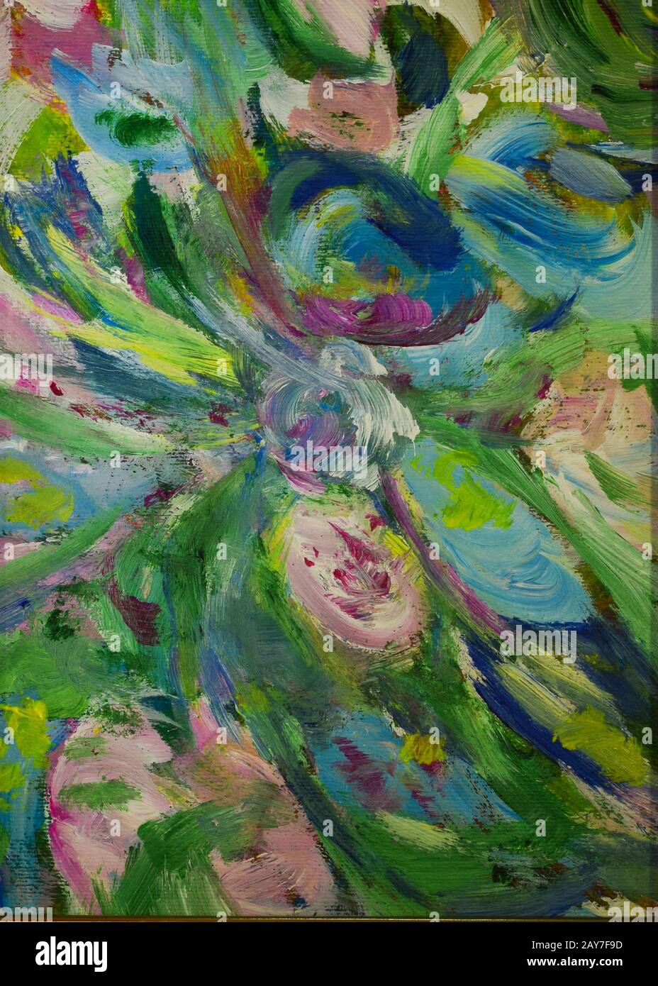 Abstract Painting in the French impressionist style, green, blue and violet brush strokes merging together Stock Photo