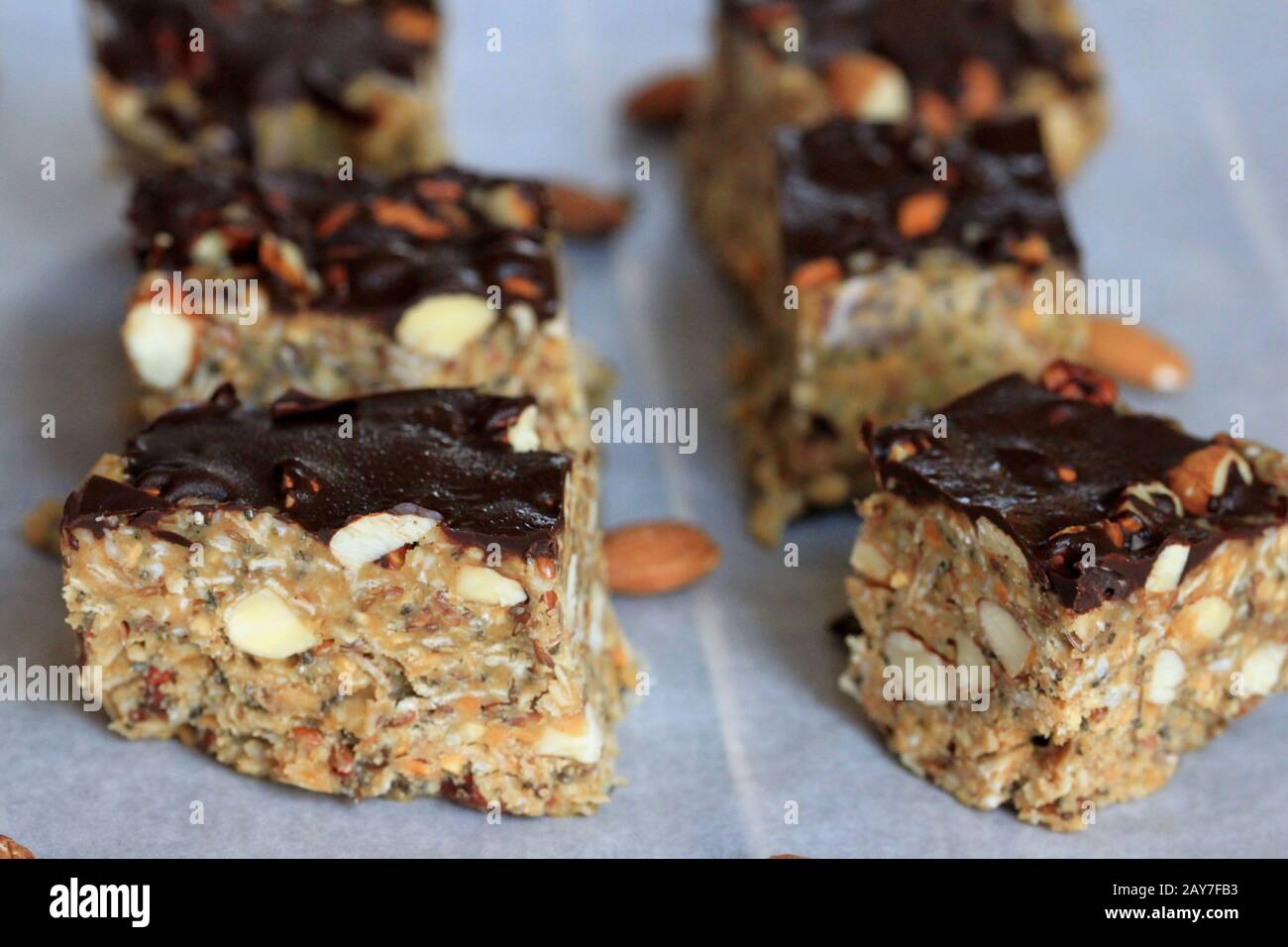 Granola bar with peanut butter. fit baton. Homemade bar with nuts and