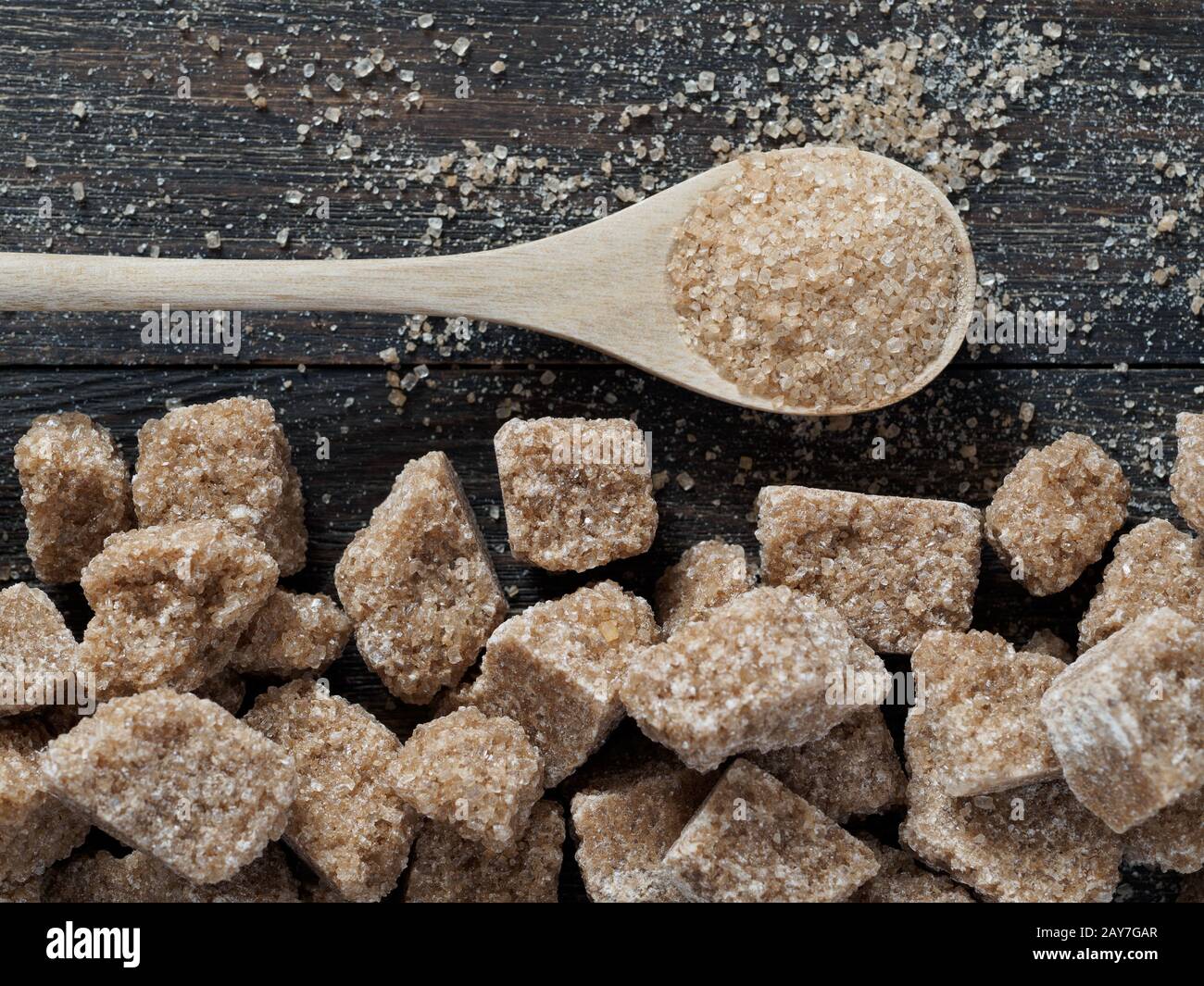 Rushy raw sugar cubes close up Stock Photo