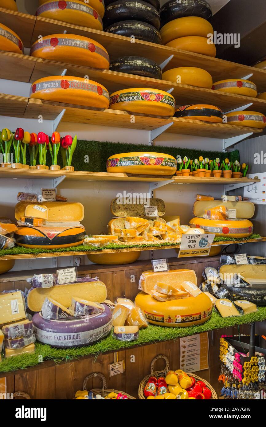 Gouda, Netherlands - April 27, 2017: Cheese shop in Gouda Stock Photo
