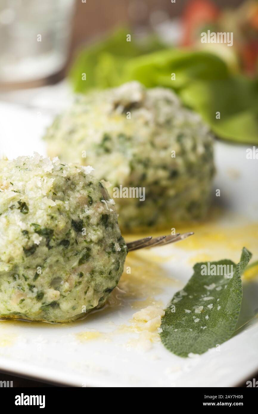 South Tyrolean spinach dumpling in butter Stock Photo