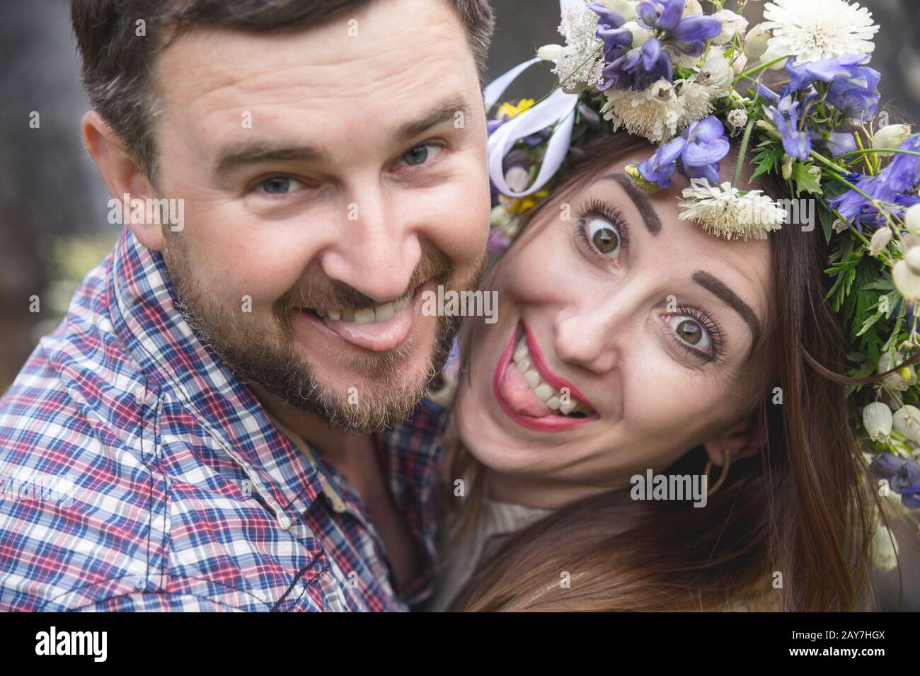 Portrait of a loving crazy couple of hipsters Stock Photo
