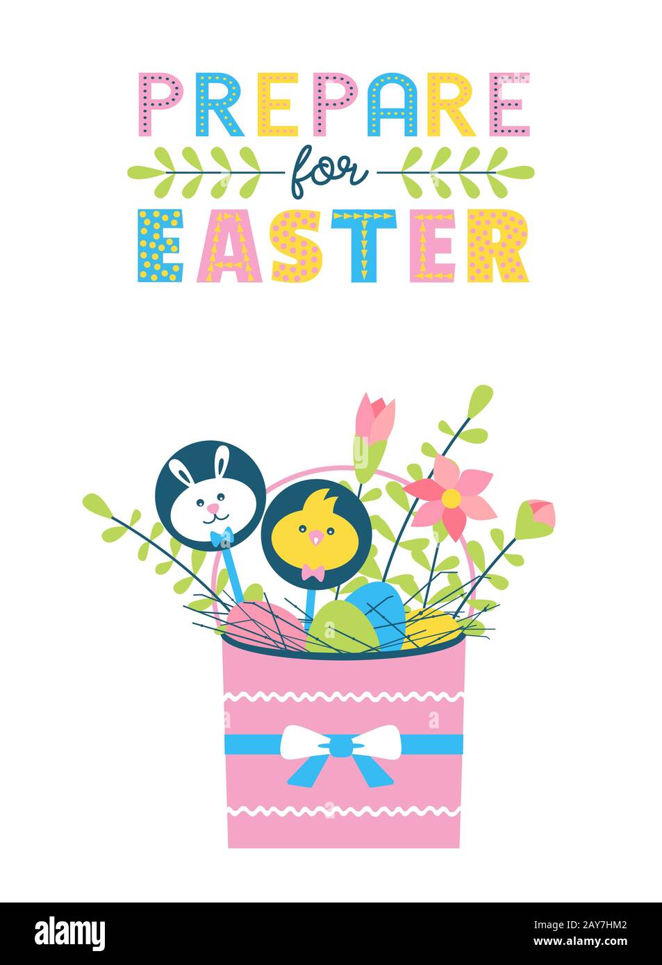 Happy Easter fancy hand drawn flat color vector Stock Vector