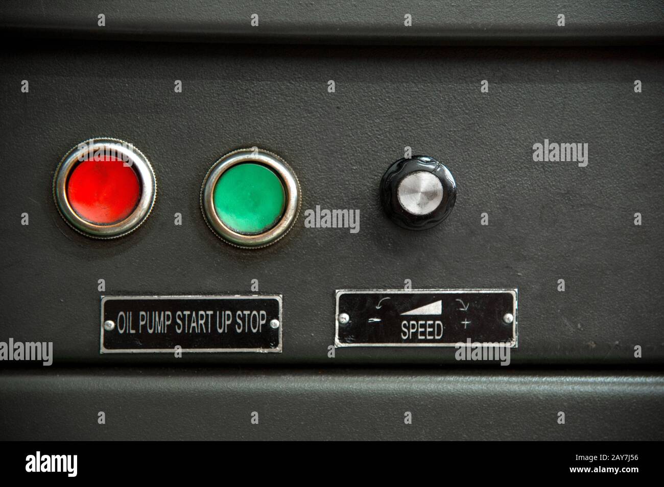 control buttons start stop for oil supply to diagnostic fuel equipment. Stock Photo