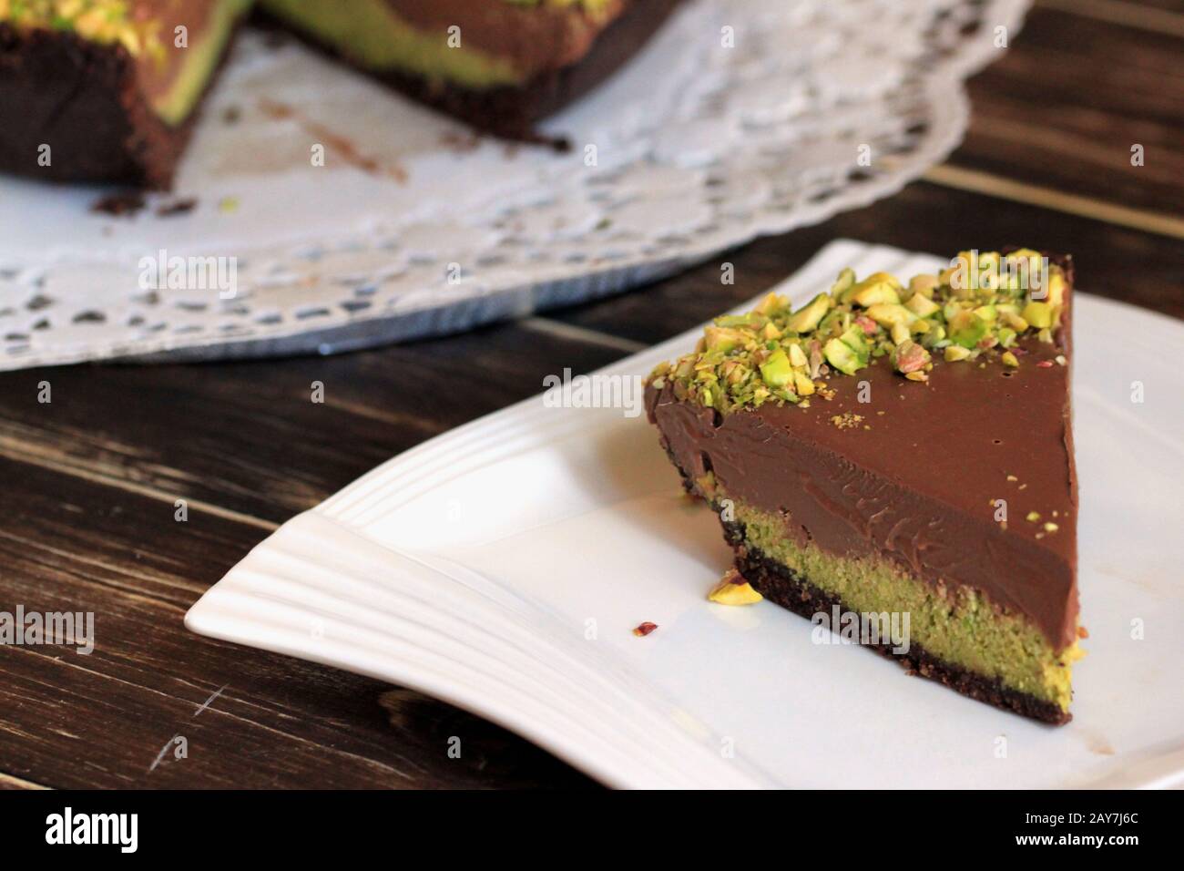 Chocolate pistachio tart. Chocolate pistachio cake. Healthy sweets