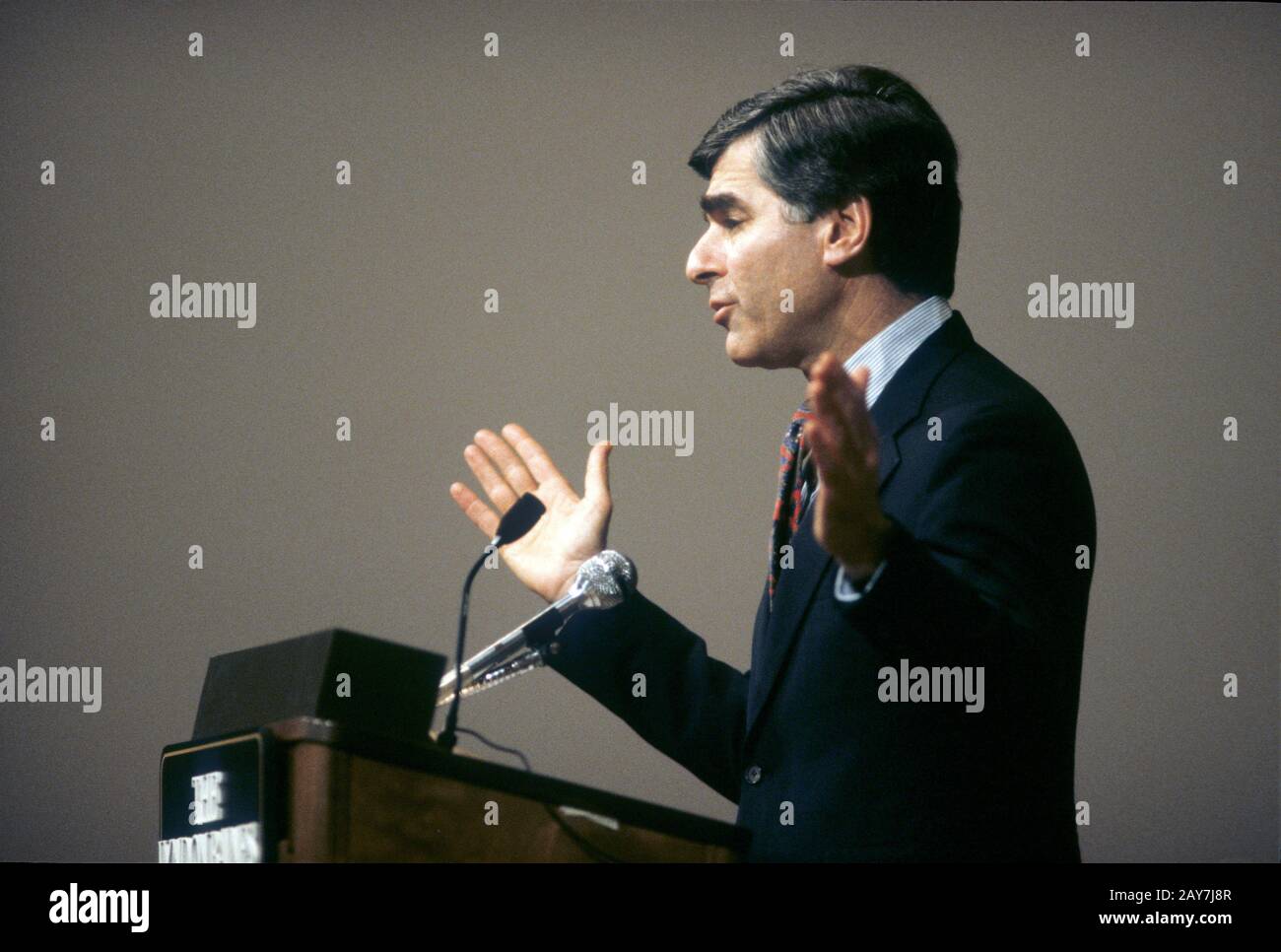 Democratic presidential candidate Michael Dukakis speaking at a campaign rally. ©Bob Daemmrich Stock Photo