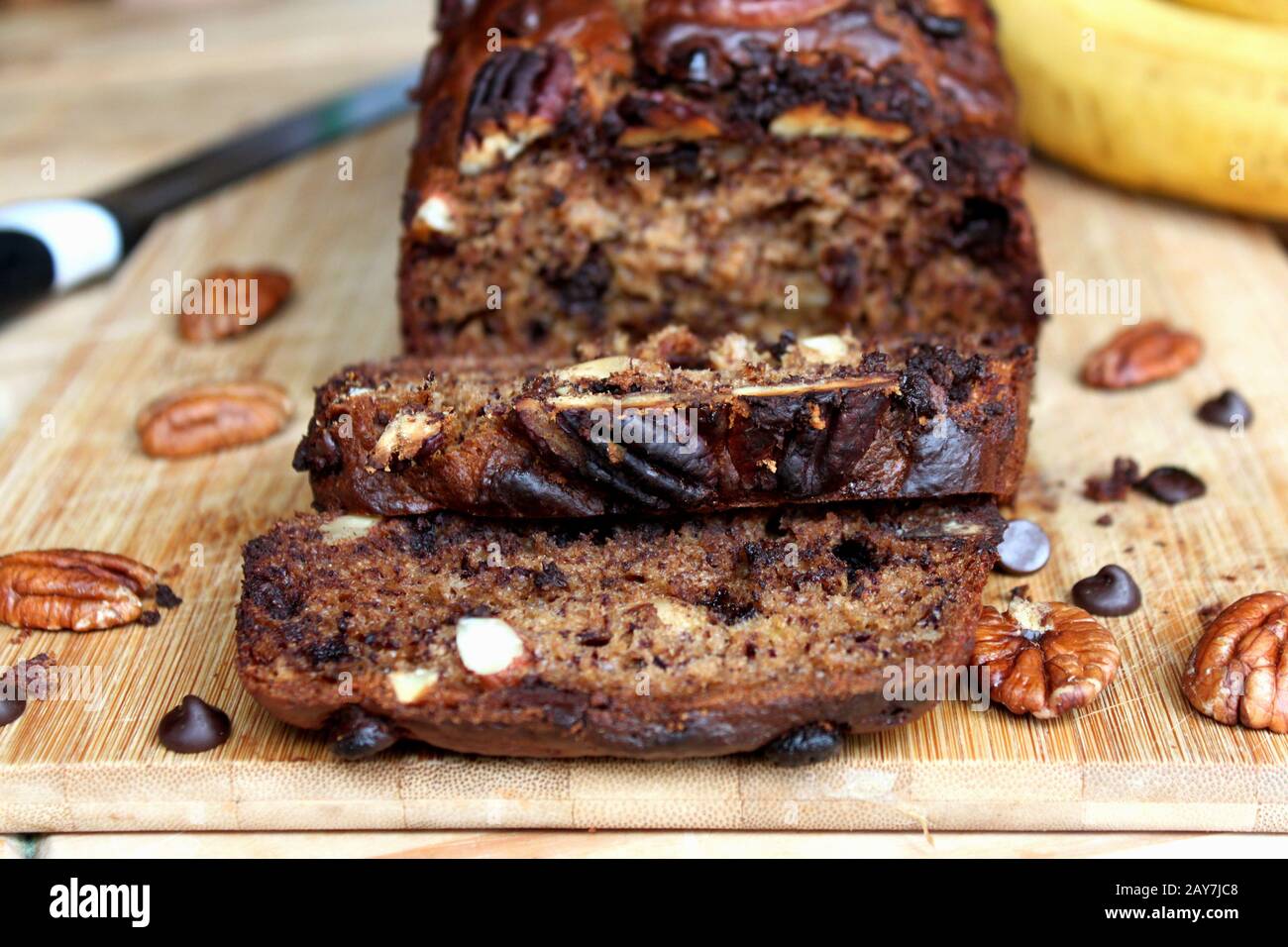 chocolate banana bread. Banana cake. Homemade chocolate cake with