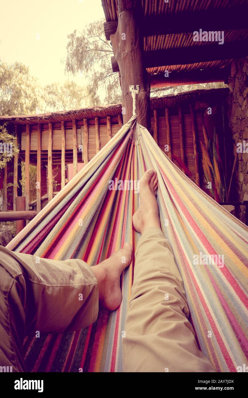 Relaxing in hammock Stock Photo