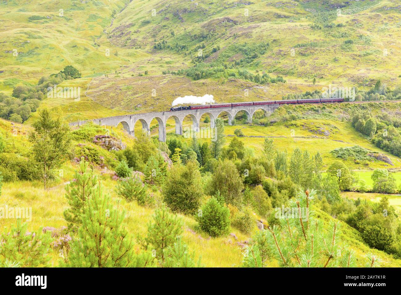 The famous Glenfinnan viaduct carries the railway to Glenfinnan Station Scotland Stock Photo