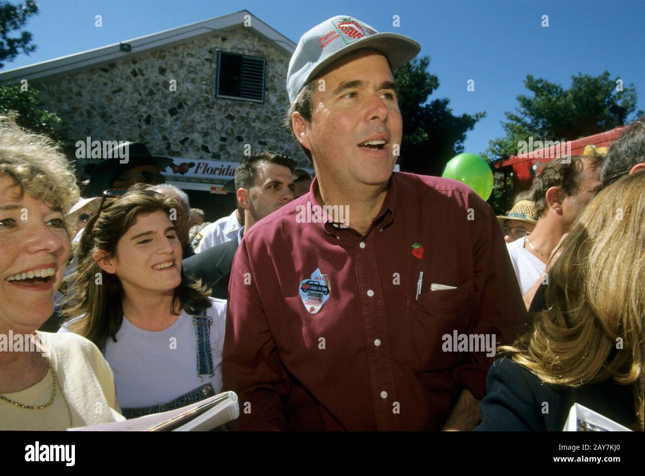 Florida Gov. Jeb Bush at the Florida Strawberry Festival campaigning with his brother, presidential candidate Texas Gov. George W. Bush. March 12, 2000. ©Bob Daemmrich Stock Photo