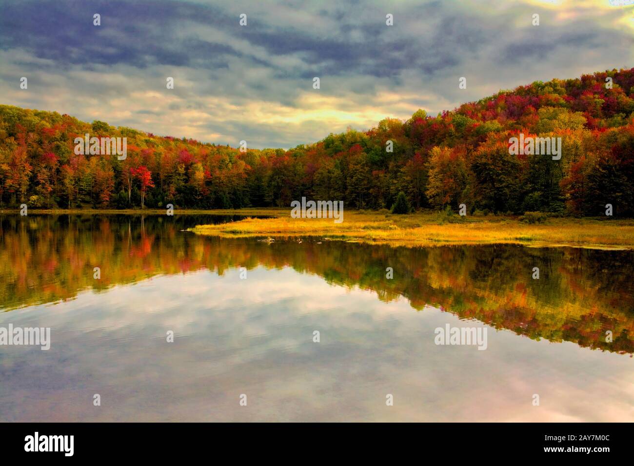 Mountain Spring Lake in the Endless Mountains of Pennsylvania Stock Photo