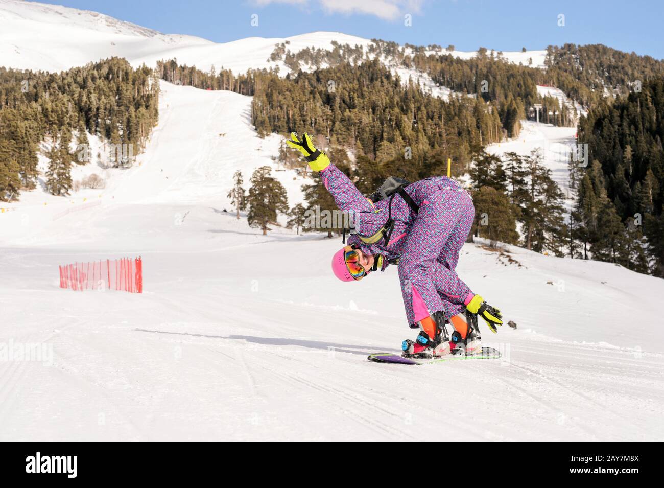 beginner snowboarder girl Stock Photo