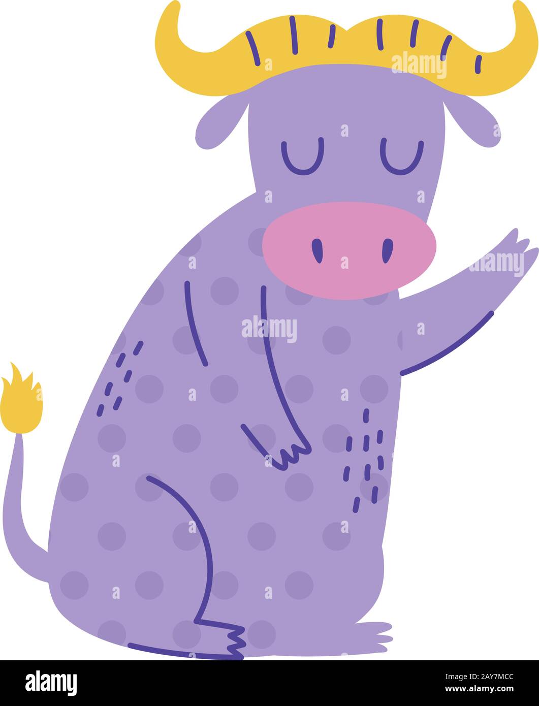 ox sitting character animal cartoon doodle color vector illustration Stock Vector