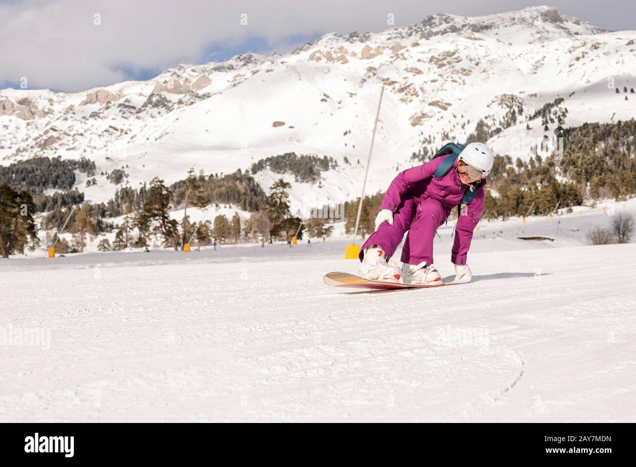 beginner snowboarder girl Stock Photo