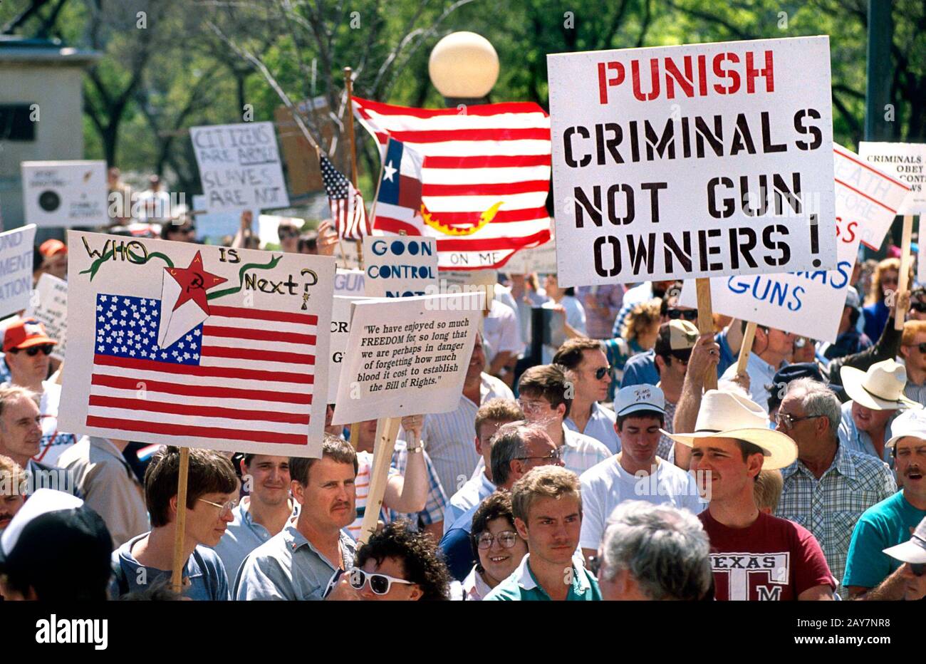 Austin, Texas: Texans carry hand-made placards at anti-gun control rally sponsored by the National Firearms Association  ©Bob Daemmrich Stock Photo