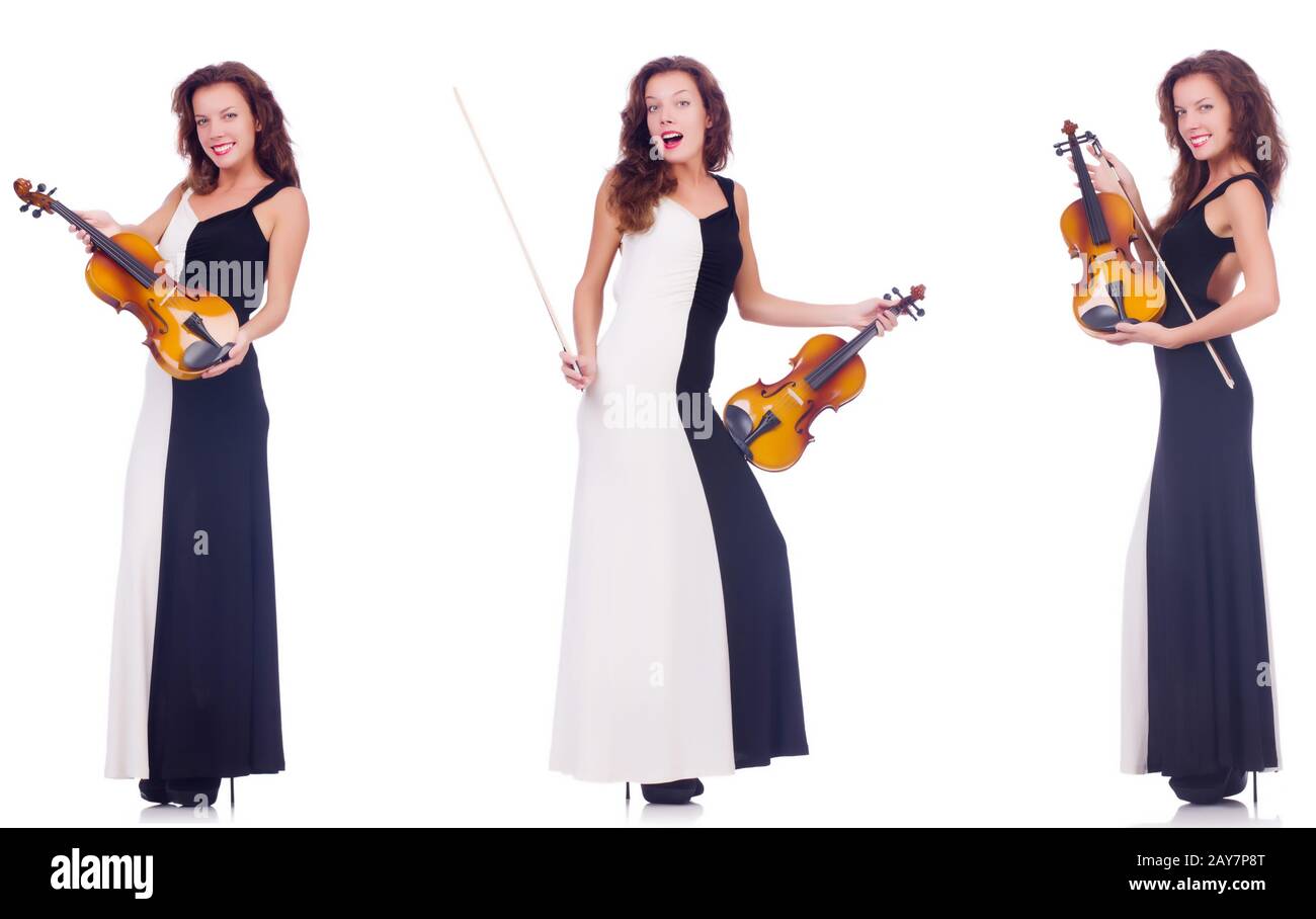 Woman playing violin isolated on white background Stock Photo - Alamy