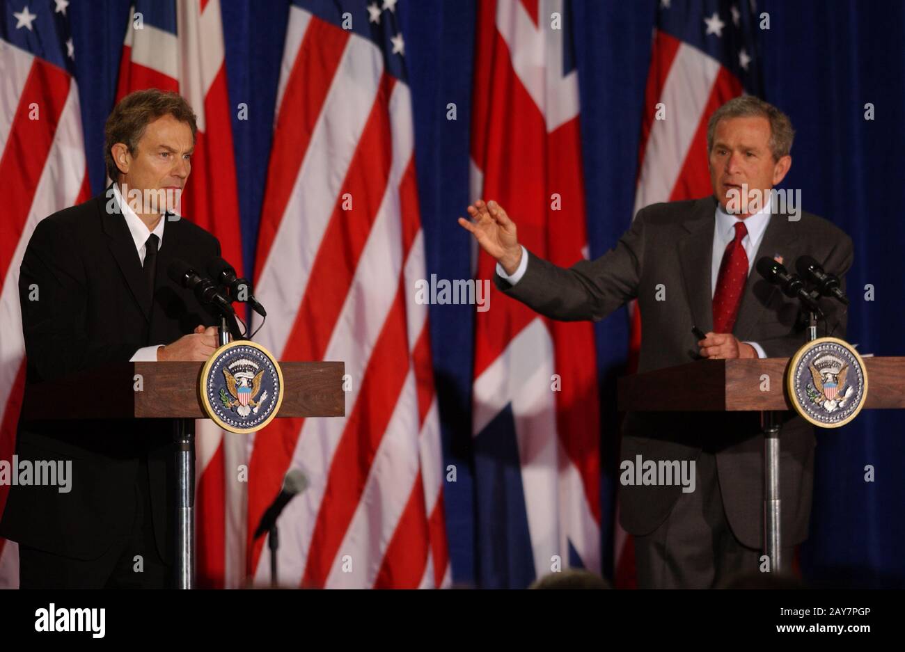 Crawford, Texas 06APR02 British Prime Minister Tony Blair and U.S