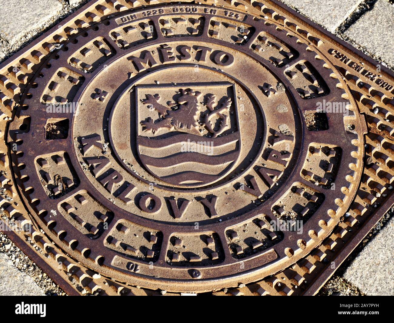 Nice Manhole Cover in the Spa Town of Karlovy Vary (Karlsbad), Czech Republic Stock Photo